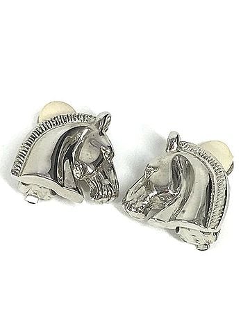 Hermès HERMES Cheval Horse Logo Earrings, Metal, Women's, Silver (view 1)