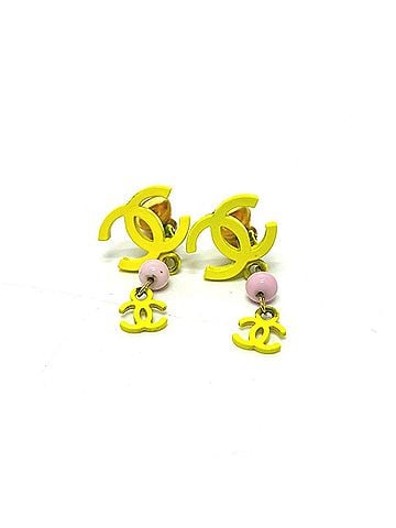 Chanel CHANEL A21871 03S Coco Mark Double-Strand Metal Earrings, Women's, Yellow (view 1)