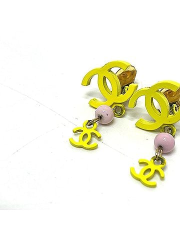 Chanel CHANEL A21871 03S Coco Mark Double-Strand Metal Earrings, Women's, Yellow (view 2)
