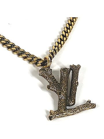 Louis Vuitton LOUIS VUITTON MP2780 LV Logo Vintage Pendant Necklace in Wood, Unisex, Gold (view 1)