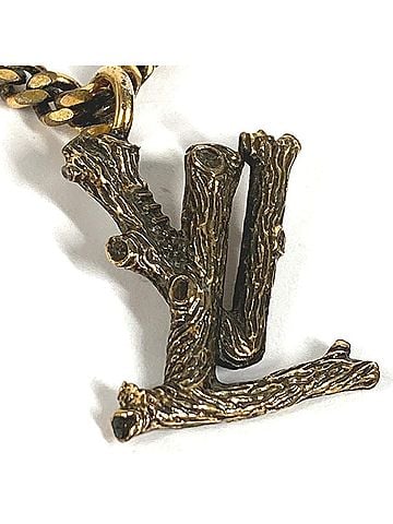Louis Vuitton LOUIS VUITTON MP2780 LV Logo Vintage Pendant Necklace in Wood, Unisex, Gold (view 2)