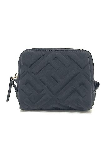 Fendi FENDI 8N0179 FF Logo Zucca Embossed Makeup Pouch, Canvas, Women's, Black (view 1)