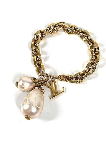 Louis Vuitton LOUIS VUITTON M66319 Damier Pearl Bracelet, Bangle Chain Metal with Faux Pearls, Gold, Women's (view 1)