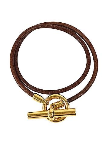 Hermès HERMES Grennan Logo Double Bracelet Choker Necklace Bangle Accessory Leather Women's Brown (view 1)