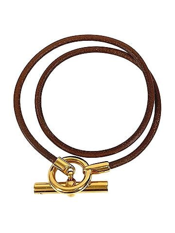 Hermès HERMES Grennan Logo Double Bracelet Choker Necklace Bangle Accessory Leather Women's Brown (view 2)