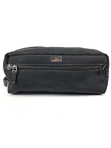Gucci GUCCI 02888 Logo Double Zip Bag Pouch Clutch with Handles Second Leather Canvas Men's Women's Black (view 1)