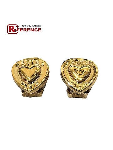 Céline CELINE Vintage Logo Heart Accessory Fashion Jewelry Clip-on Earrings Metal Women's Gold (view 1)
