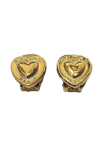 Céline CELINE Vintage Logo Heart Accessory Fashion Jewelry Clip-on Earrings Metal Women's Gold (view 2)