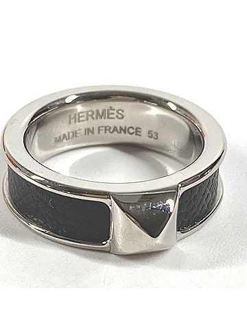 Hermès HERMES Hermes Athens Accessory Ring - Metal Leather Women's Black (view 1)
