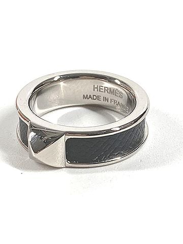 Hermès HERMES Hermes Athens Accessory Ring - Metal Leather Women's Black (view 2)
