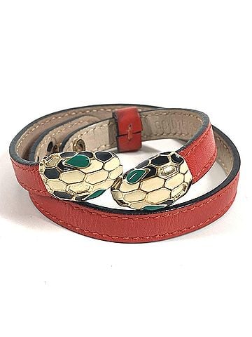 Bvlgari BVLGARI Bulgari Double Bracelet Bangle Serpenti Forever Logo Accessory Jewelry Leather Men's Women's Red (view 1)