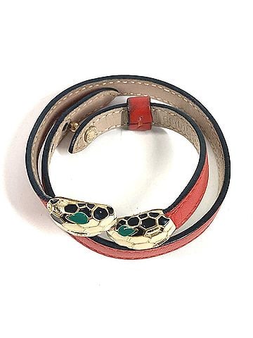 Bvlgari BVLGARI Bulgari Double Bracelet Bangle Serpenti Forever Logo Accessory Jewelry Leather Men's Women's Red (view 2)