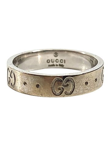 Gucci GUCCI 18K Gold GG Logo Icon Ring, WG750, Women's Silver Accessory/Jewelry Ring. (view 1)