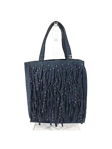 Chanel CHANEL Vintage Fringe Tassel CC Coco Mark Logo Rhinestone Tote Bag, Mini Handbag, Nubuck, Women's, Navy (view 1)