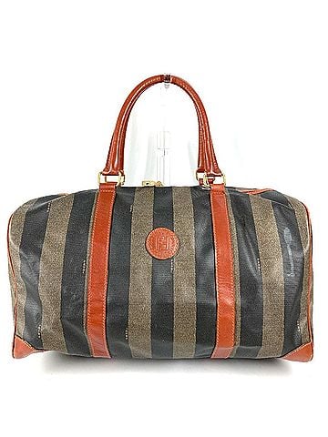 Fendi FENDI Vintage Pecan Logo Handbag, Travel Bag, Boston Leather, Men's &amp; Women's, Khaki (view 1)