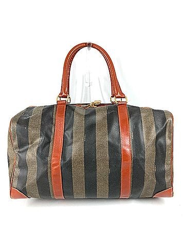 Fendi FENDI Vintage Pecan Logo Handbag, Travel Bag, Boston Leather, Men's &amp; Women's, Khaki (view 2)