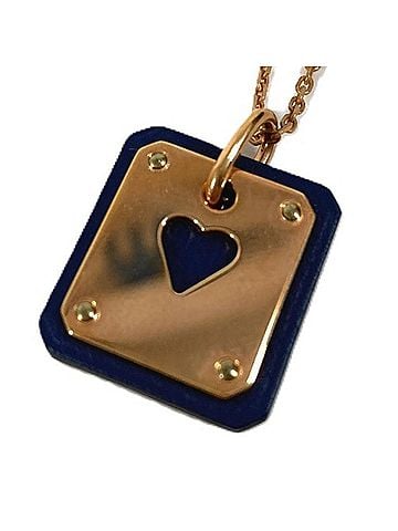 Hermès HERMES Heart Chain As de Coeur PM Pendant Necklace, Leather, Metal, Women's, Black (view 1)