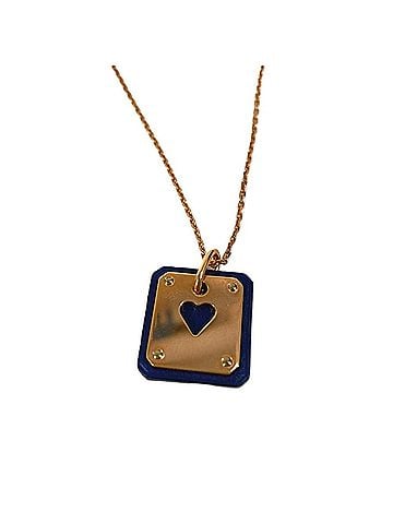 Hermès HERMES Heart Chain As de Coeur PM Pendant Necklace, Leather, Metal, Women's, Black (view 2)