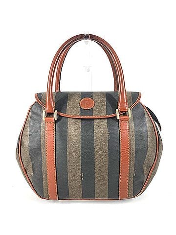 Fendi FENDI Vintage Logo Pecan Tote Bag, Flap Handbag, Leather, Men's &amp; Women's, Khaki (view 1)