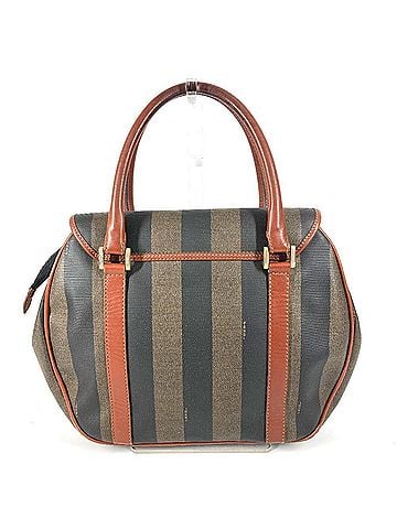 Fendi FENDI Vintage Logo Pecan Tote Bag, Flap Handbag, Leather, Men's &amp; Women's, Khaki (view 2)