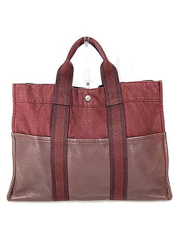Hermès HERMES Hermes Half Leather Fourre-Tout Tote MM Bag Handbag Cotton Women's Wine Red (view 1)