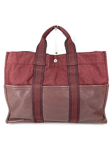 Hermès HERMES Hermes Half Leather Fourre-Tout Tote MM Bag Handbag Cotton Women's Wine Red (view 2)