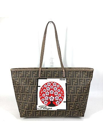 Fendi FENDI 8BH185 Cherry Blossom Zucca Logo Bag, Shoulder Tote Leather, Men's &amp; Women's, Brown (view 1)