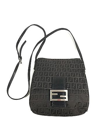 Fendi FENDI Zucchino Logo Bag, Flap Closure, Crossbody Pouch, Shoulder Leather, Canvas, Men's, Women's, Black (view 1)