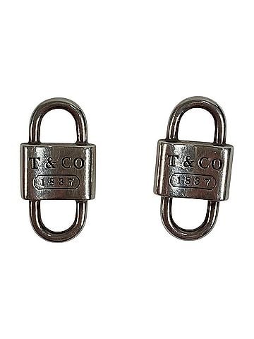 Tiffany & Co. TIFFANY&amp;Co. Tiffany 1837 Small Double Lock Key Leather Cord Earrings AG925 Silver Men's Women's (view 1)