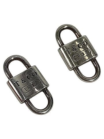 Tiffany & Co. TIFFANY&amp;Co. Tiffany 1837 Small Double Lock Key Leather Cord Earrings AG925 Silver Men's Women's (view 2)