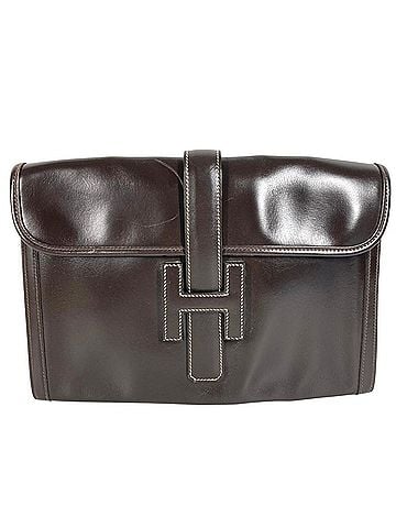 Hermès HERMES Hermes H logo Vintage Jige PM bag Document Flap Second Clutch Leather Men's Women's Dark Brown (view 1)