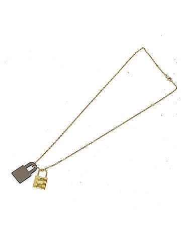 Hermès HERMES O'Kelly PM Necklace with Padlock Motif, GP Swift Leather, Etoupe Brown, Like New (view 2)