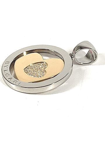 Bvlgari BVLGARI necklace, jewelry, accessory, choker, Tondo Heart, diamond pendant top, 750 gold, 18K, 18KWG, men's, women's, gold. (view 2)