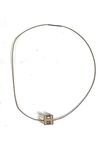 Hermès HERMES Hermes Accessories Cage d'H H Cube Logo Chain Necklace Metal Men's Women's Beige (view 2)