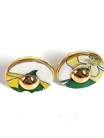 Hermès HERMES Vintage All-Over Print Round Logo Accessory Jewelry Earrings Silk Metal Men's Women's Green (view 2)