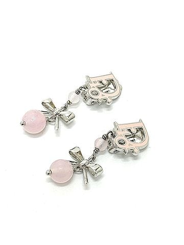 Christian Dior Christian Dior Dior Logo Ribbon Bead Earrings, Metal, Women's, Pink (view 2)