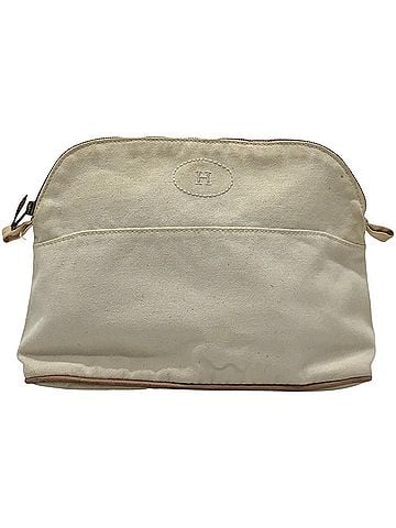 Hermès HERMES Bolide Pouch MM - A small pouch, makeup bag, cosmetic handbag, canvas pouch for women, white. (view 1)