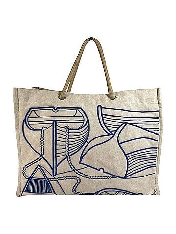 Hermès HERMES Thalassa Beach Bag, Handbag, Logo Shoulder Boston Tote Cotton, Men's, Women's, Beige (view 1)