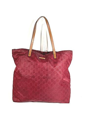 Gucci GUCCI 295252 GG Logo Bag, Tote Shoulder Vertical Tote, Leather, Nylon, Men's/Women's, Wine Red (view 1)