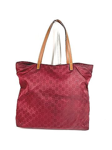 Gucci GUCCI 295252 GG Logo Bag, Tote Shoulder Vertical Tote, Leather, Nylon, Men's/Women's, Wine Red (view 2)
