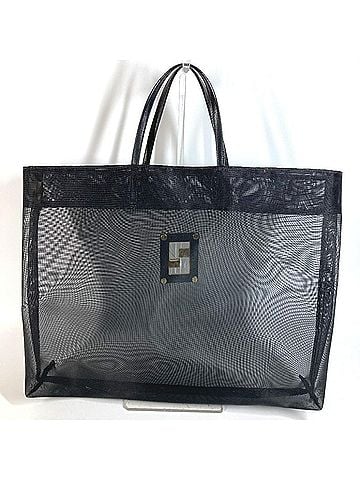 Fendi FENDI Vintage FF Logo Mesh Bag, Shoulder Tote Handbag, Leather, Men's, Women's, Black (view 1)