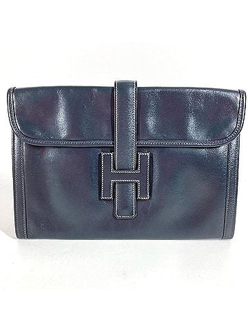 Hermès HERMES Hermes H logo Vintage Jige PM bag Document Flap Second Clutch Box calf Men's Women's Navy (view 1)