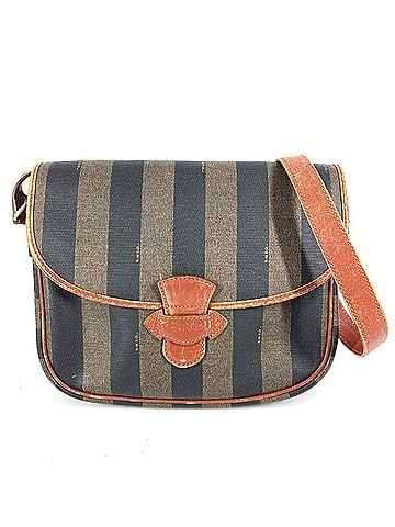 Fendi FENDI Vintage Pequin Logo Bag, Crossbody Pouch, Flap Shoulder Leather, Men's &amp; Women's, Khaki (view 1)