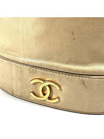 Chanel CHANEL Vintage Triple Coco CC Logo Drawstring Bag, Crossbody Handbag, Shoulder Bag with Pouch, Leather, Men's &amp; Women's, Beige (view 2)