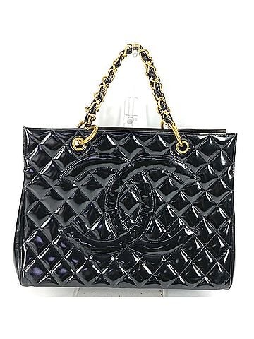Chanel CHANEL Vintage Matelassé Quilted CC Coco Mark Logo Tote Bag, Double Chain Handbag, Patent Leather, Black. Men's and Women's. (view 1)