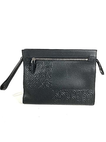 Salvatore Ferragamo Salvatore Ferragamo Gancini Logo Strap Second Bag, Handbag, Pouch, Clutch Leather, Men's and Women's, Black (view 1)