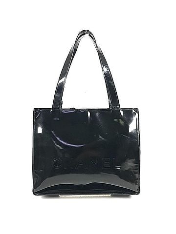Chanel CHANEL Vintage Logo Shoulder Bag, Tote Patent Leather, Women's, Black (view 1)