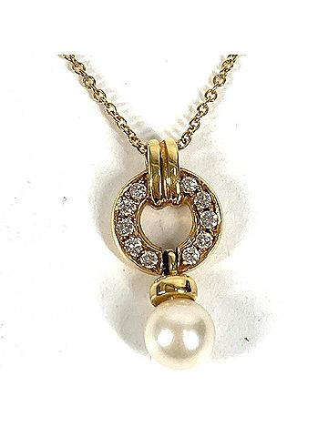 Tiffany & Co. TIFFANY&amp;Co. Tiffany &amp; Co. Jewelry 18K Gold Doorknob Akoya Pearl Diamond Chain Necklace YG750 Men's Women's (view 1)
