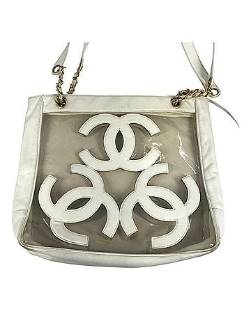 Chanel CHANEL Vintage CC Coco Mark Logo Triple Double Chain Bag Shoulder Tote Handbag with Pouch Vinyl Leather Men's Women's White (view 2)