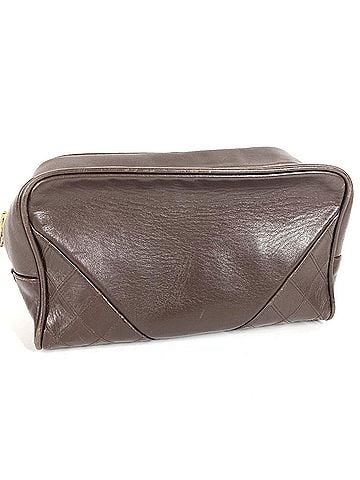 Chanel CHANEL Vintage Matelassé Quilted Logo Bag, Second Handbag, Pouch, Clutch Leather, Men's &amp; Women's, Brown (view 1)